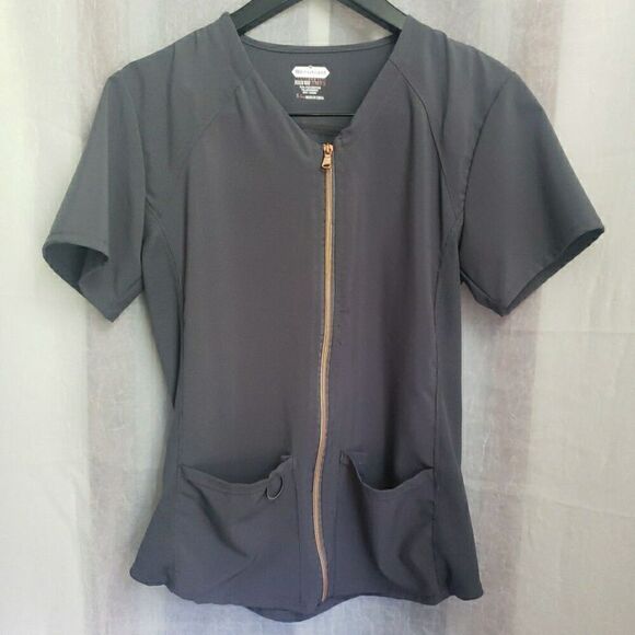 Scrubaid Scrub Top Dark Gray Zipper Front Scrubs Medical Vet Dental Women's S - Picture 1 of 8